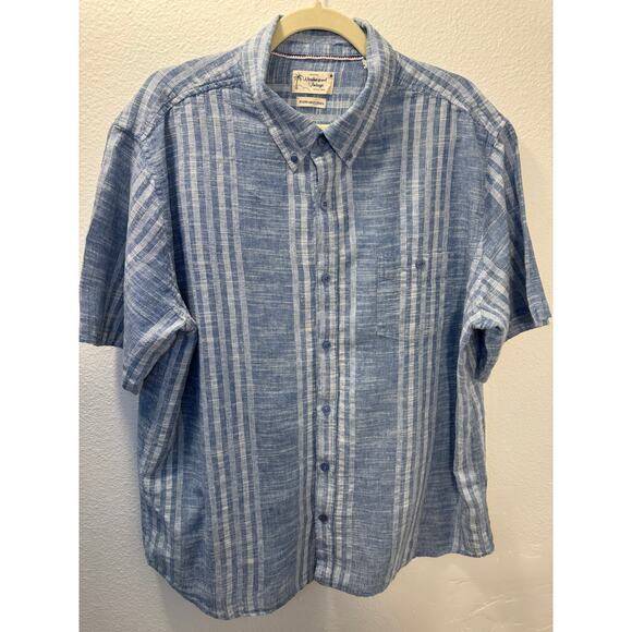 Weatherproof Vintage Mens Linen Short Sleeve Shirt XXL Blue White Stripe - Picture 1 of 9